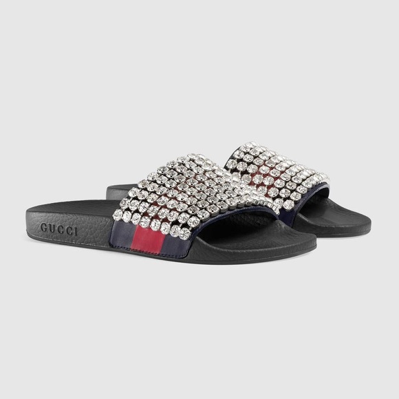 Gucci Shoes - Gucci Black Crystal-embellished Slides